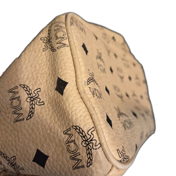 MCM Studded (Unisex) Leather Backpack Beige Silver Metal Logo Plate ( EUC) - Picture 6 of 15